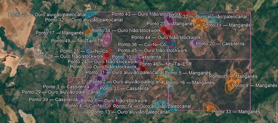 Mapa de alvos de pesquisa de Pindorama